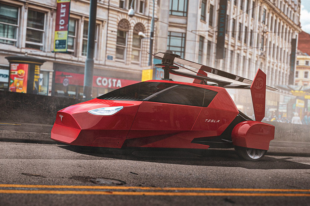 vehículos tesla volador