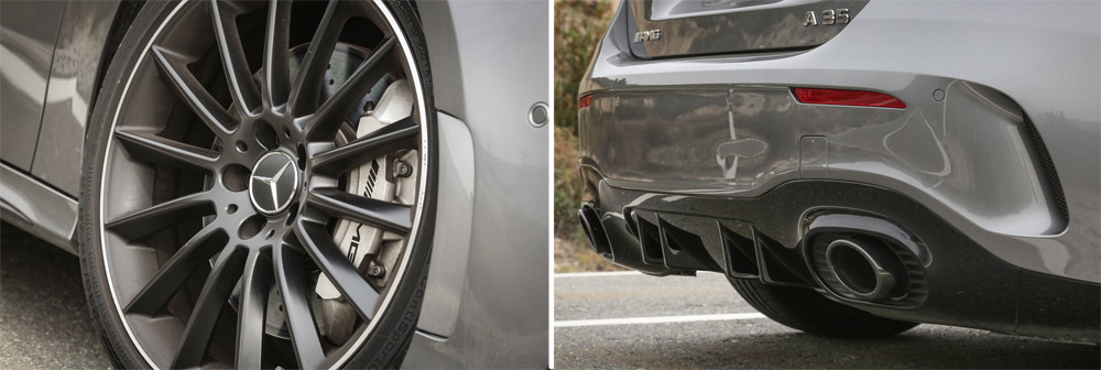 llanta y escape del Mercedes-AMG A 35 4MATIC+