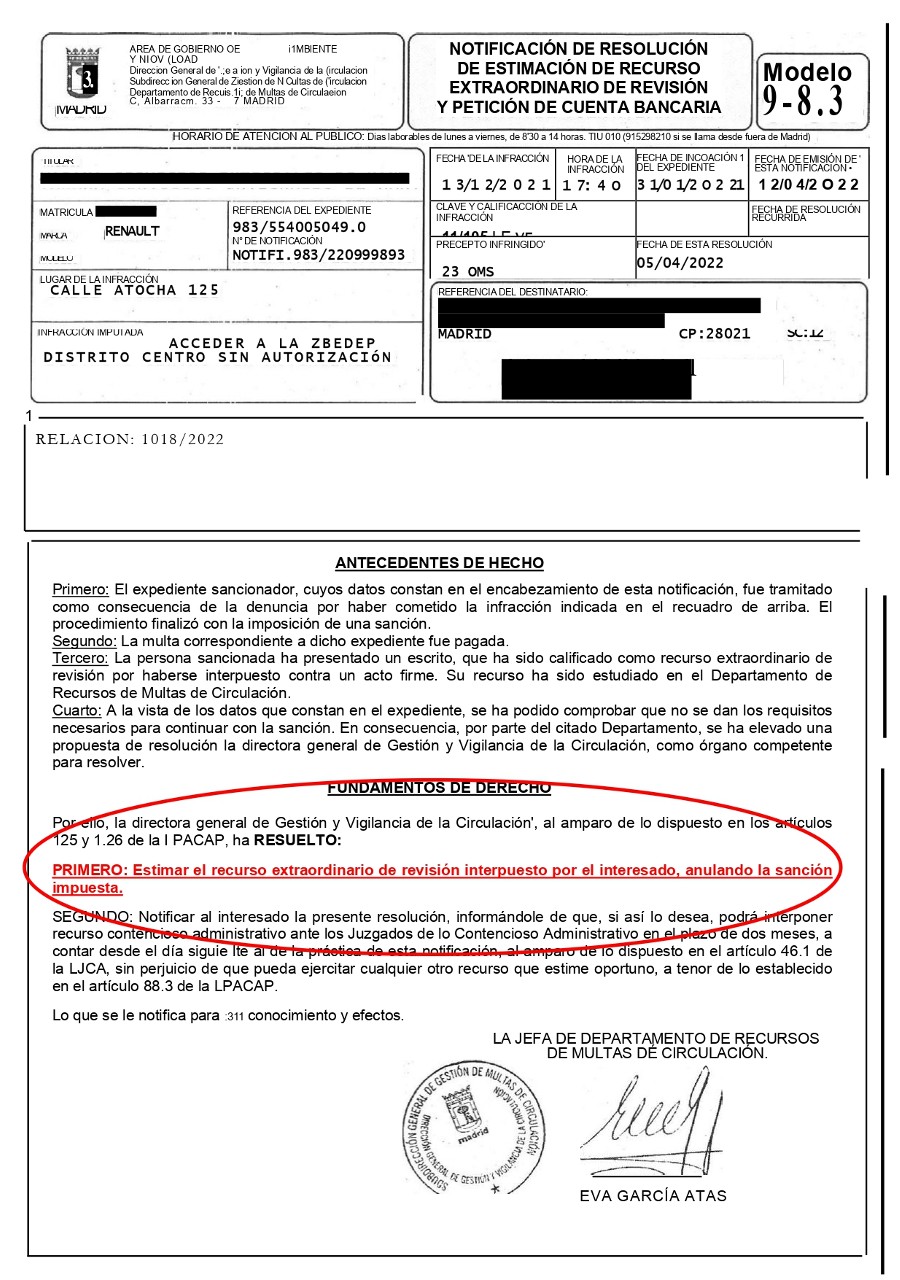 multas anuladas zona bajas emisiones